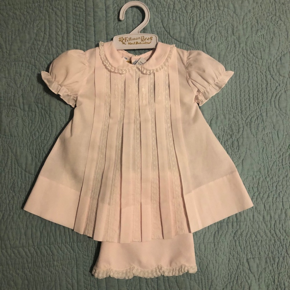 Girls NB Feldman Bros baby pink dress